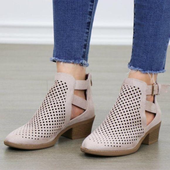 Rose Pink Spring Open Perforated Ankle Booties - Picture 5 of 8